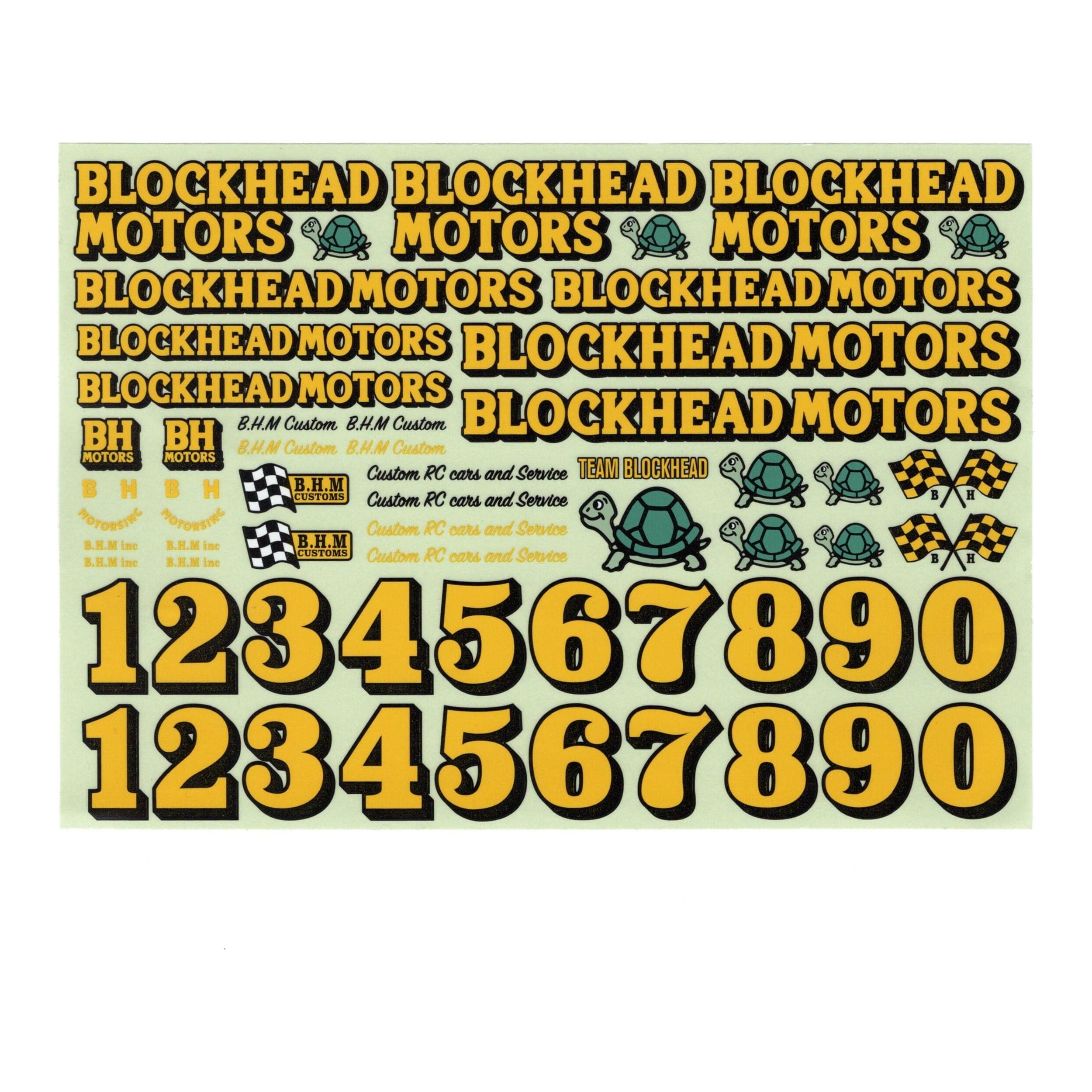 BLOCKHEAD MOTORS Original Decal Sheet (Yellow)