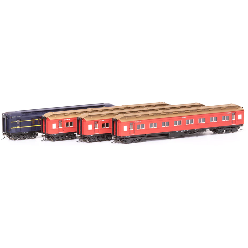 AUSCISION HO VR Carriage Red (1971-1985 Era) - 4 Car Set (25-AE, 1-ABE, 29-BE, 17-CE)