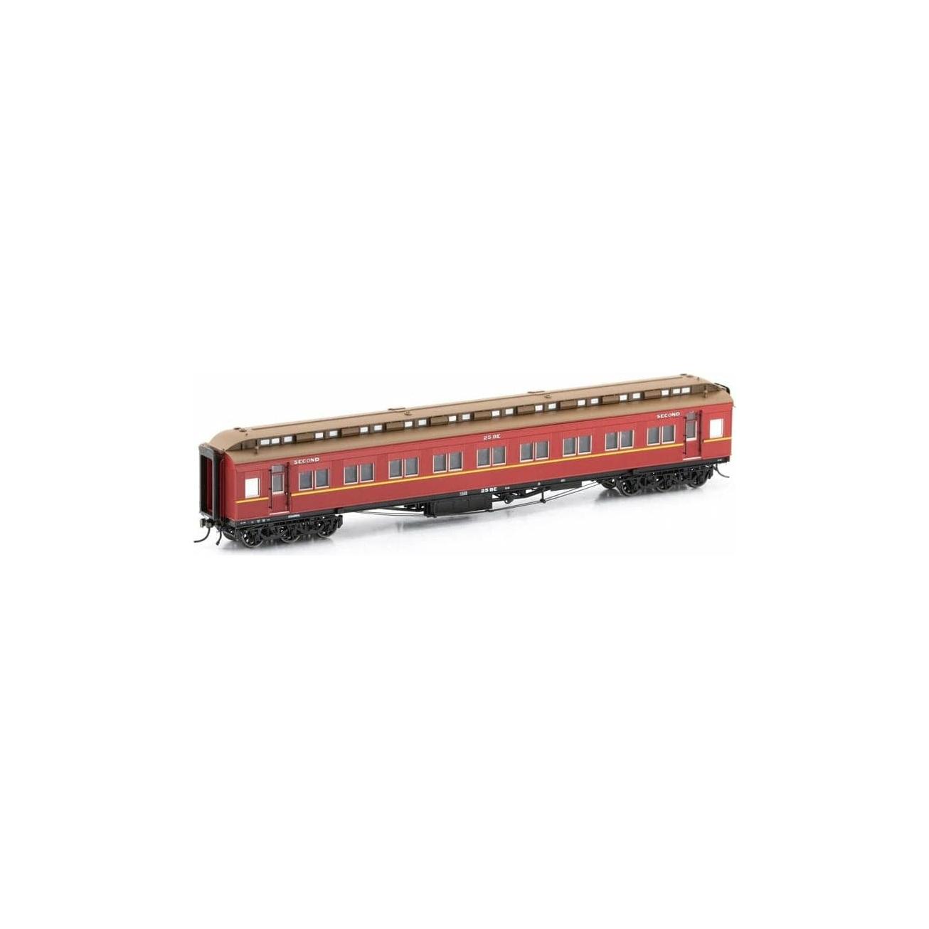 AUSCISION HO Steamrail Carriage Red with Yellow Stripe - 4 Car Set