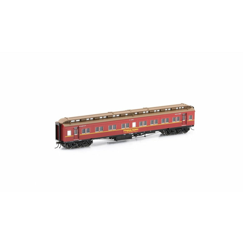 AUSCISION HO Steamrail Carriage Red with Yellow Stripe - 4 Car Set