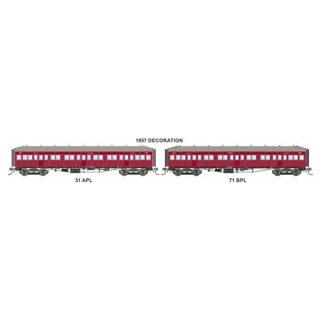 AUSTRAINS NEO HO PL-Type Carriage with Sliding Doors 1957 Decoration Two Pack