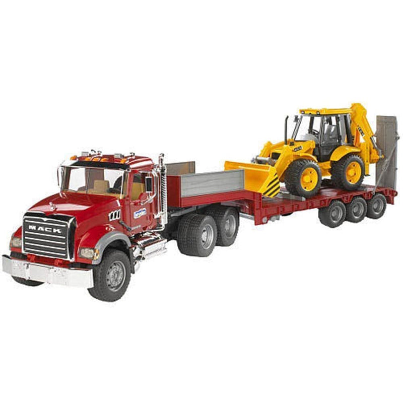 BRUDER 1/16 Mack Granite Low Loader w/JCB 4CX Backhoe Loade