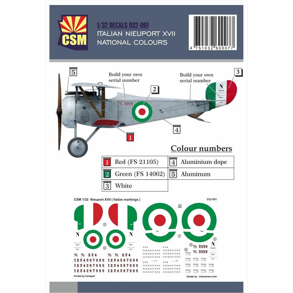 COPPER STATE MODELS DECAL Nieuport XVII, Italian National Colours
