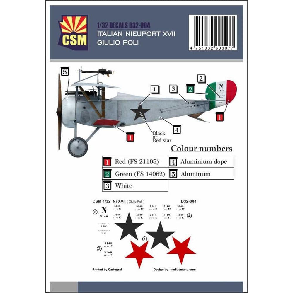 COPPER STATE MODELS DECAL Nieuport XVII, Giulio Poli person