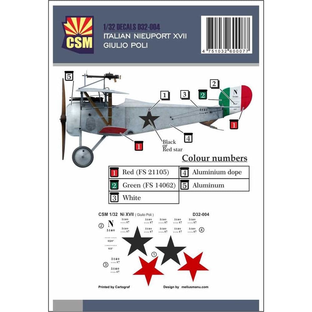 COPPER STATE MODELS DECAL Nieuport XVII, Giulio Poli person