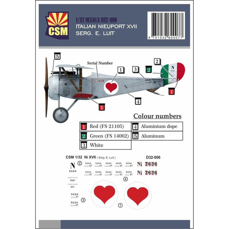 COPPER STATE MODELS DECAL Nieuport XVII, Serg. E. Luit pers