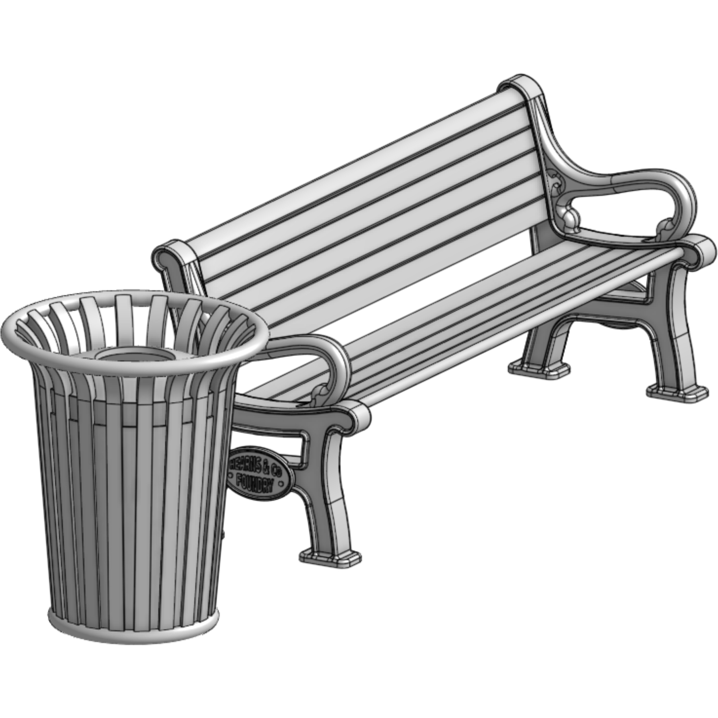 HWS Classic Park Bench and Rubbish Bin (1/76)