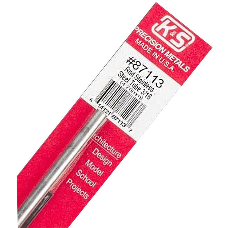 K&S Round Stainless Steel Tube .028 Wall (12in Lengths) 3/16in (1 Tube)