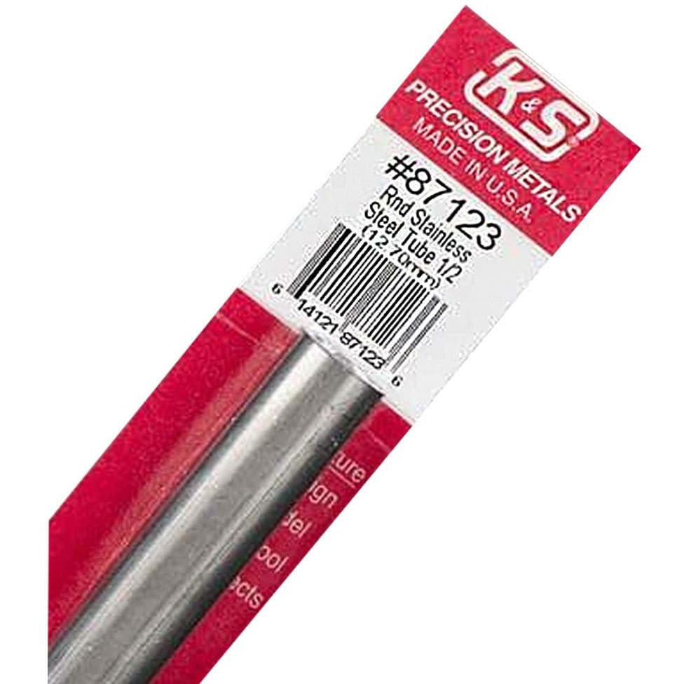 K&S Round Stainless Steel Tube .028 Wall (12in Lengths) 1/2in (1 Tube)