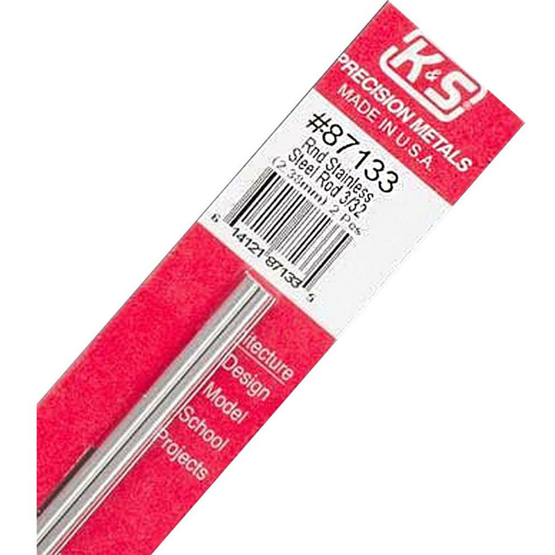 K&S Round Stainless Steel Rod (12in Lengths) 3/32in (2 Rods)