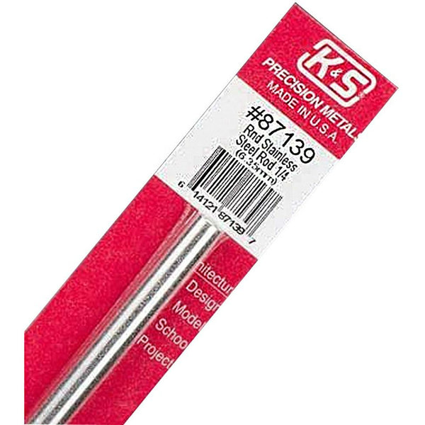 K&S Round Stainless Steel Rod (12in Lengths) 1/4in (1 Rod)