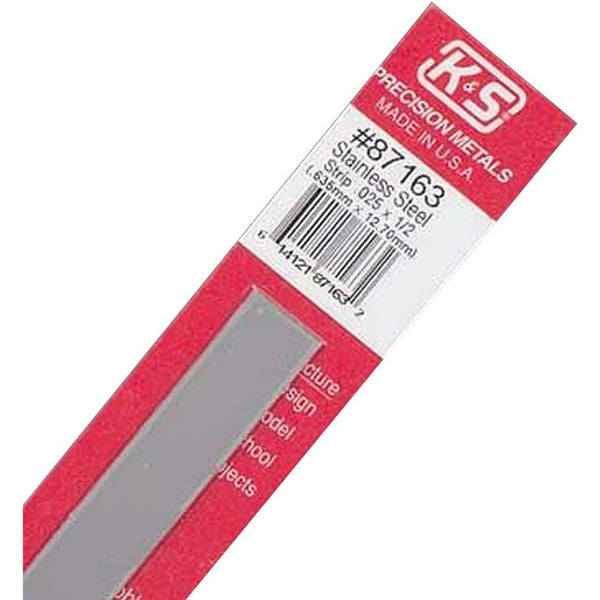 K&S Stainless Steel Strip (12in Lengths) .028 x 1/2 (1 Strip)
