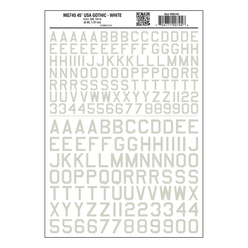 WOODLAND SCENICS USA Gothic Alphabet & Numbers Decals - Whi