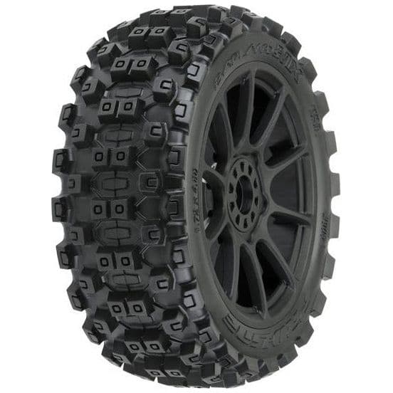 PROLINE Badlands MX M2 1/8 Tyres Mounted on Mach 10 Black Wheels F/R, PR9067-21