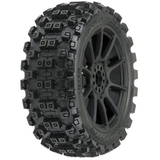 PROLINE Badlands MX M2 1/8 Tyres Mounted on Mach 10 Black Wheels F/R, PR9067-21