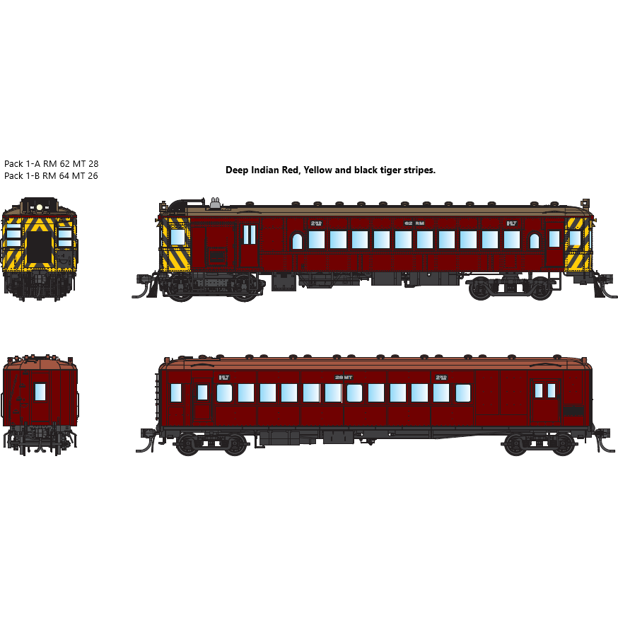 IDR HO VR Derm/MT Trailer Pack 1-A RM62 & MT28 Early 50s Deep Indian Red, Yellow and Black Tiger Stripes DCC Sound