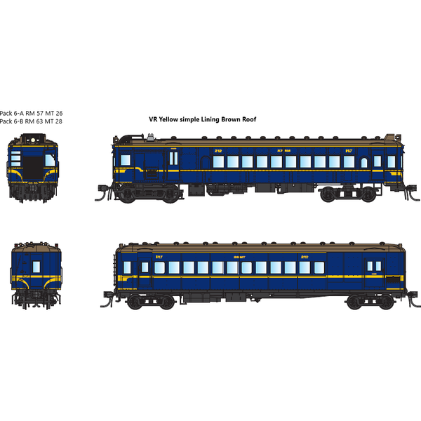 IDR HO VR Derm/MT Trailer Pack 6-A RM57 & MT26 1960s VR Yellow Simplified Lining, Brown Roofs DCC Sound