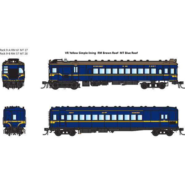 IDR HO VR Derm/MT Trailer Pack 9-A RM61 & MT27 1970s VR Yellow Simplified Lining, Brown/Blue Roofs