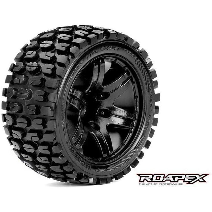 ROAPEX Tracker 1/10 Stadium Truck Tyres Black Wheel with 1/2 Offset