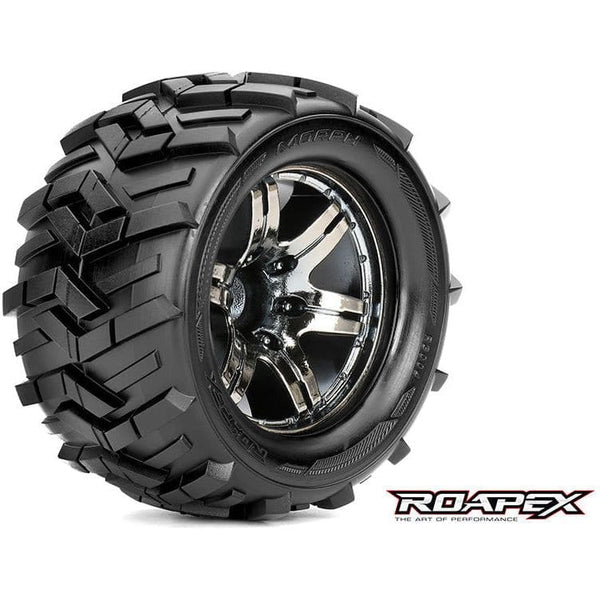 ROAPEX Morph 1/10 Monster Truck Tyre Chrome Black Wheel with 1/2 Offset 12mm Hex Mounted