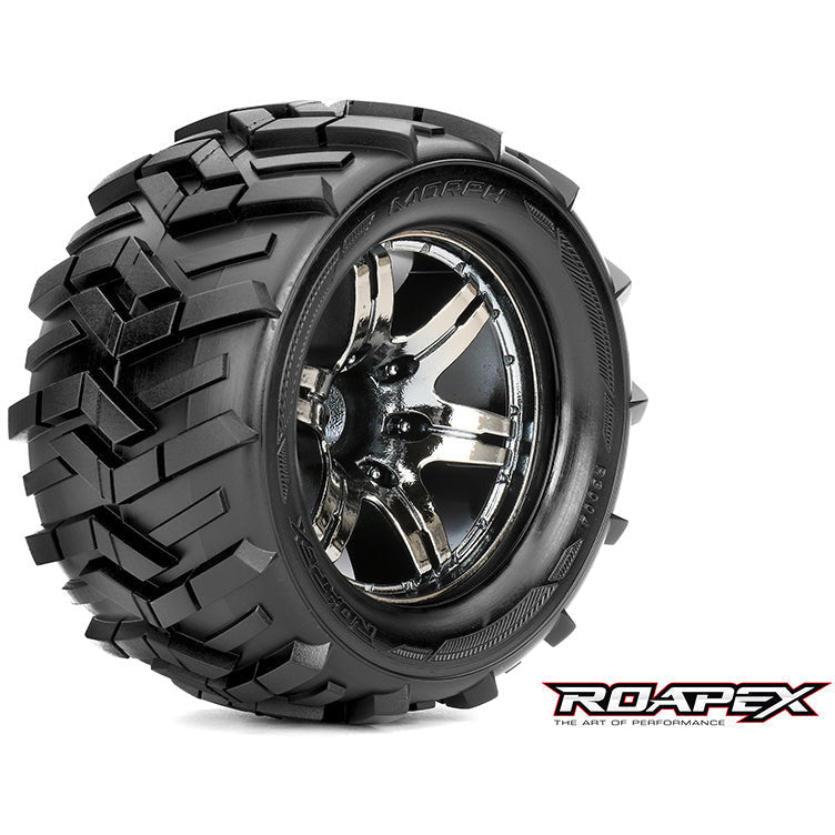 ROAPEX Morph 1/10 Monster Truck Tyre Chrome Black Wheel with 1/2 Offset 12mm Hex Mounted
