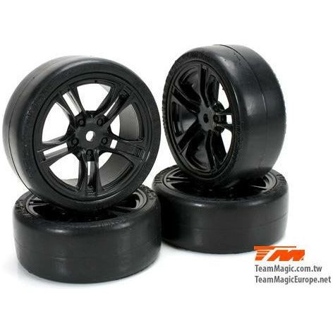 TEAM MAGIC 1/10 Touring Mounted Rubber (4pce Black) 5 Spoke