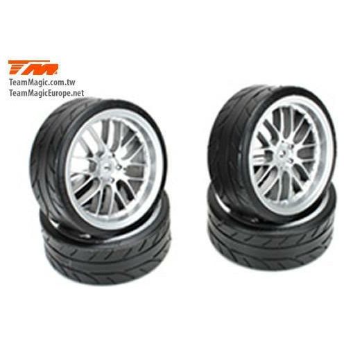 TEAM MAGIC 1/10 8-Spoke Mounted Radial Tyre Fog Silver