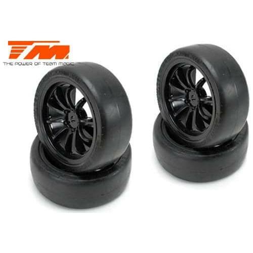 TEAM MAGIC 1/10 Touring Mounted Rubber (4pce Black) 10 Spoke