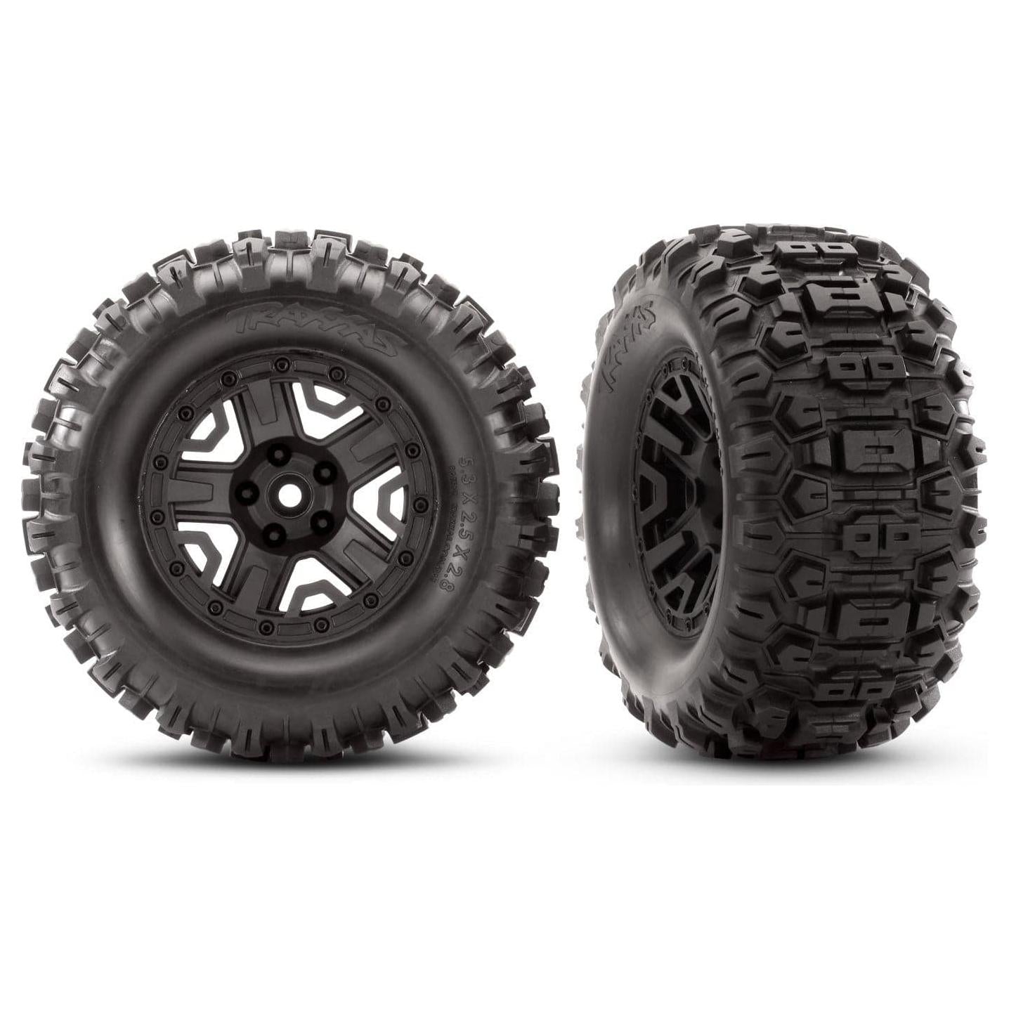 TRAXXAS Tyres & Wheels, Assembled, Glued (Black 2.8" Wheels, Sledgehammer Tyres, Foam Inserts)(2) (6792)