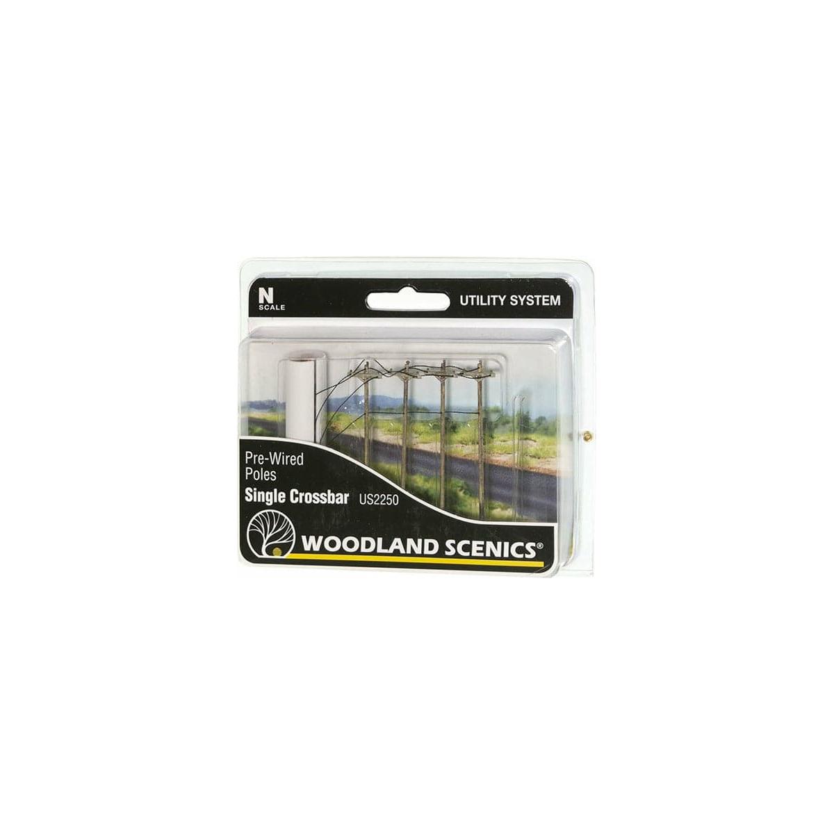 WOODLAND SCENICS Pre-Wired Poles - Single Crossbar - N Scal