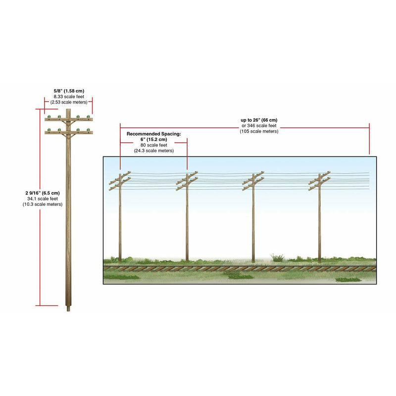 WOODLAND SCENICS Pre-Wired Poles - Double Crossbar - N Scal