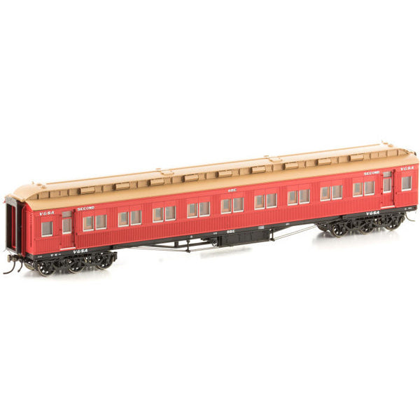 AUSCISION HO V&SA BE Second Class Car, Carriage Red with 6 wheel bogie & 'Second' on Side, 42-BE - Single Car