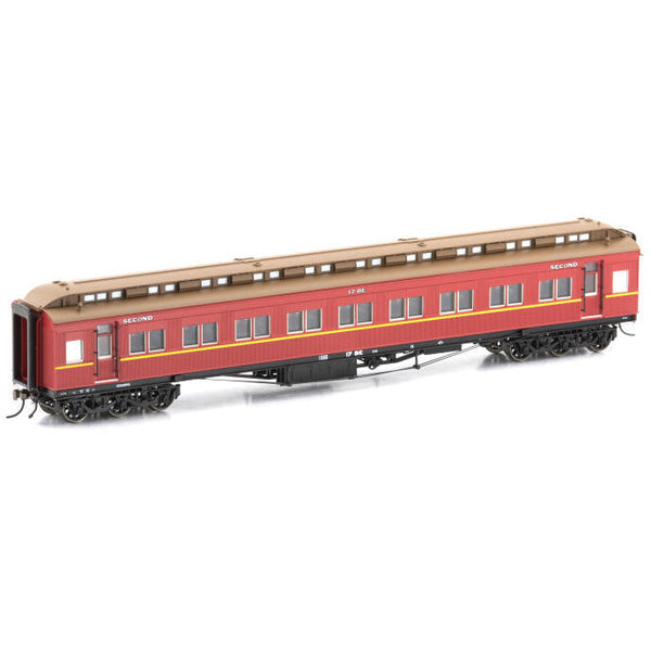 AUSCISION HO Steamrail BE Second Class Car, Carriage Red with Yellow Stripe & 6 wheel bogie, 17-BE - Single Car