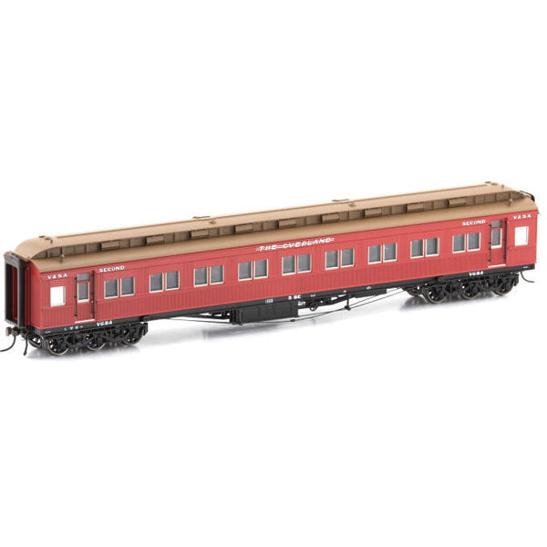 AUSCISION HO The Overland BE Second Class Car, Carriage Red with Etched Nameplate & 6 Wheel Bogie, 5-BE - Single Car