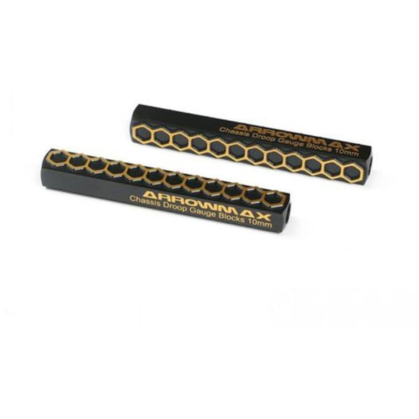 ARROWMAX Chassis Droop Gauge Support Blocks 10mm For 1/10 Black Golden (2)