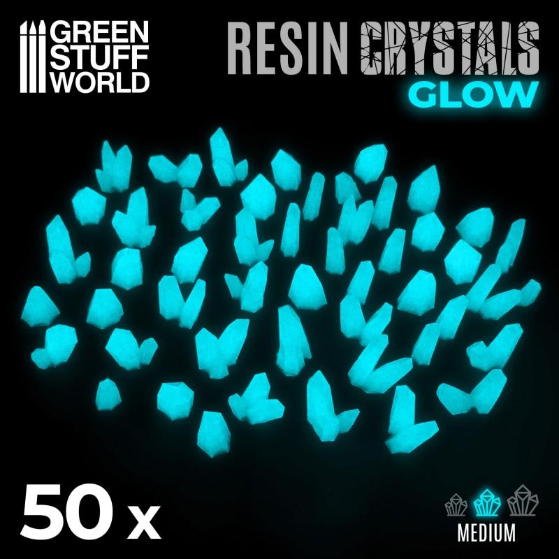GREEN STUFF WORLD Aqua Turquoise Glow Resin Crystals - Medium