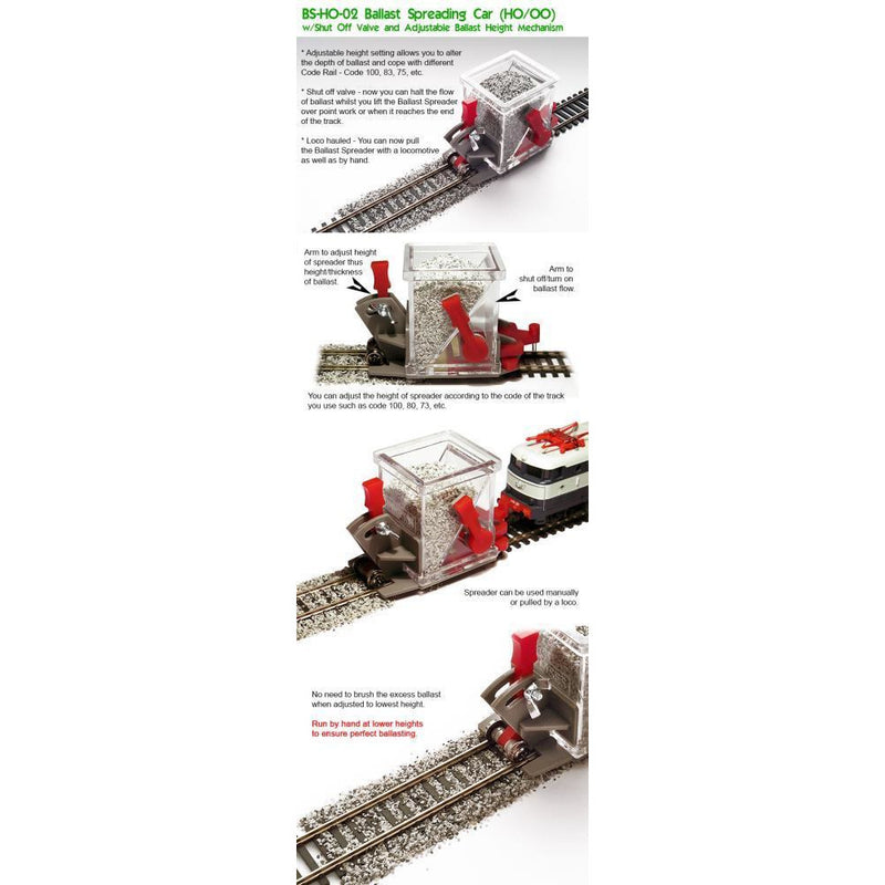 PROSES HO/OO Scale Ballast Spreader Car w/Shut Off and Heig