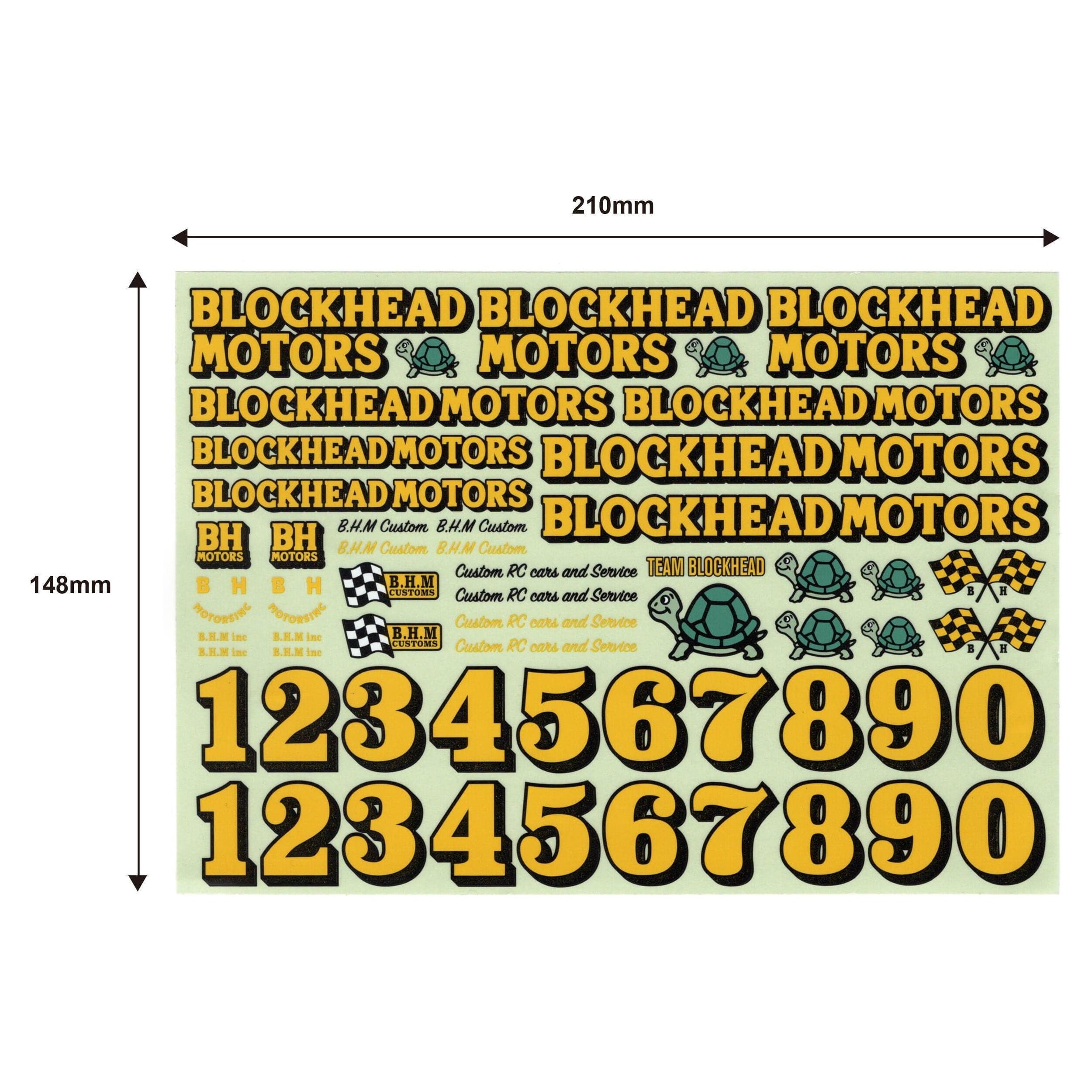 BLOCKHEAD MOTORS Original Decal Sheet (Yellow)