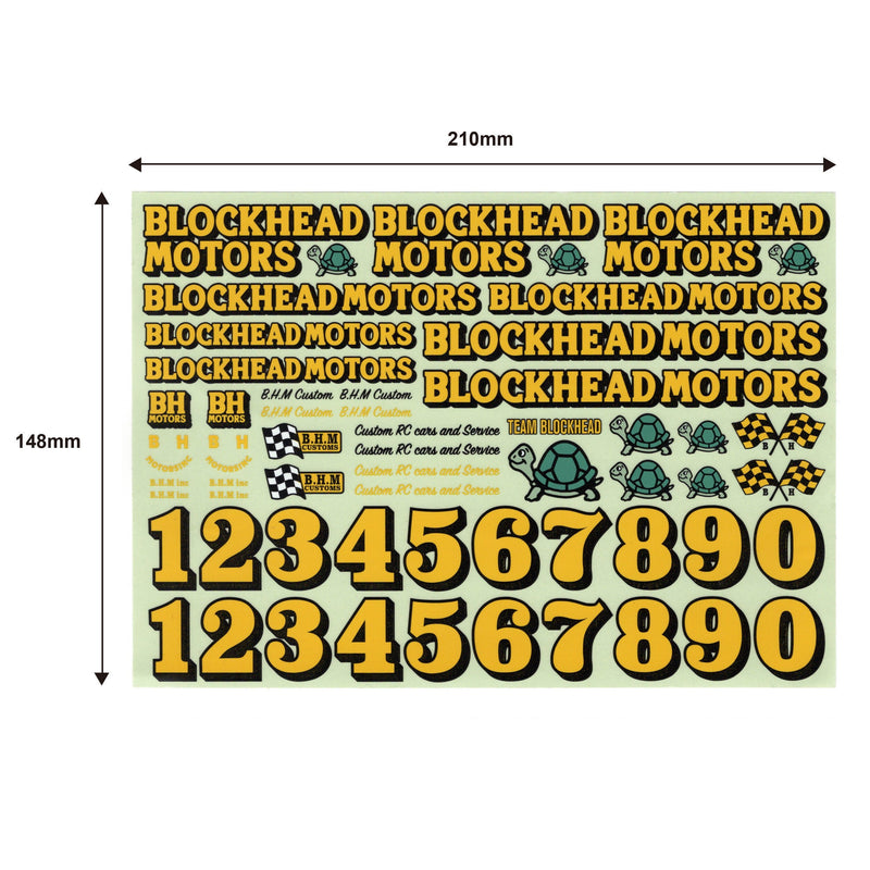 BLOCKHEAD MOTORS Original Decal Sheet (Yellow)