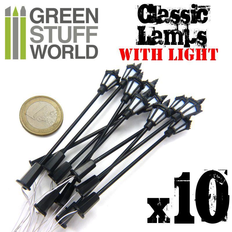 GREEN STUFF WORLD Plastic Classic Lamps 8,50cm - Pack x 10