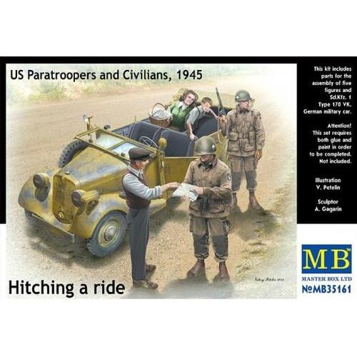 MASTER BOX 1/35 'Hitching A Ride' US Paratroops & Civilians (No car)