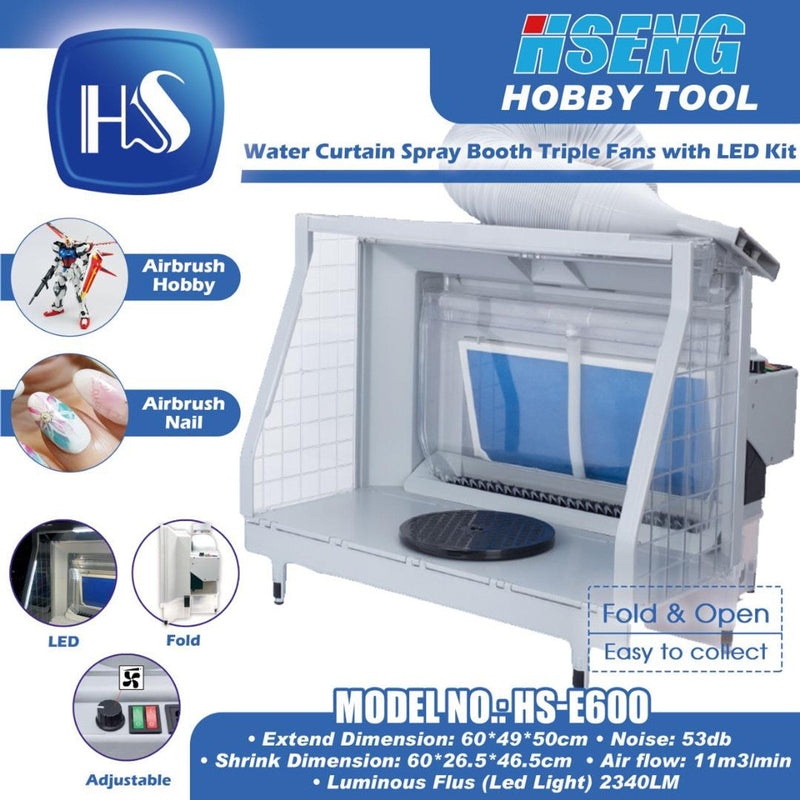 HSENG Water Curtain Spray Booth Triple Fans with LED Kit
