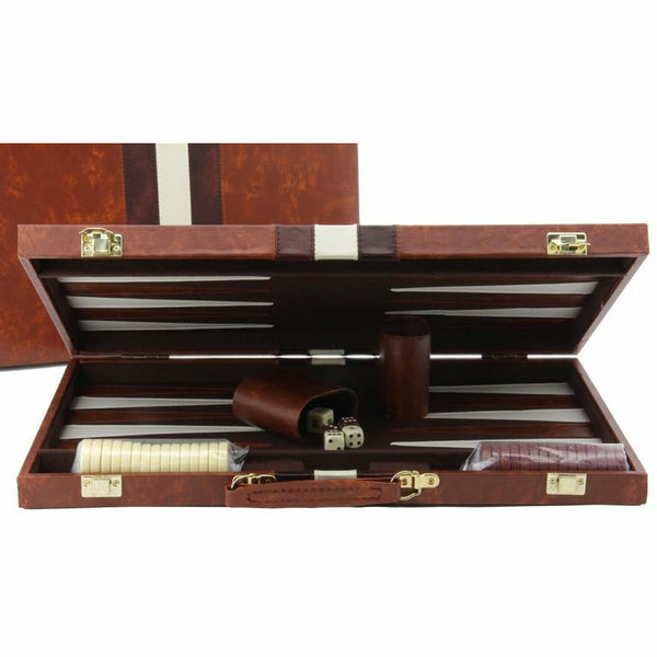Backgammon Set  Deluxe Brown Tan Case 15"