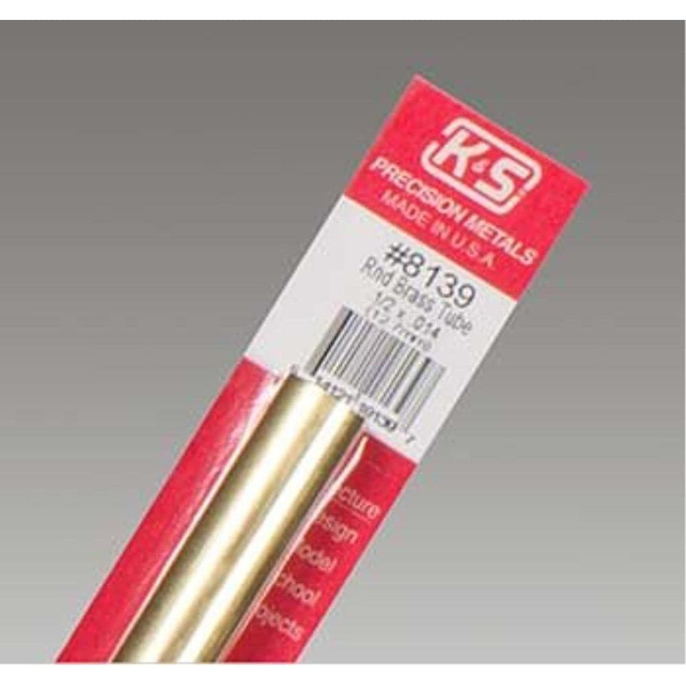 K&S Brass Tube 1/2in x .014 Wall (1 Tube per Card)