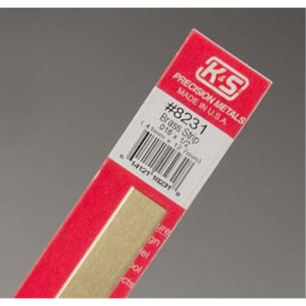 K&S Brass Strips .016 x 1/2in - (1 Strip per Card)