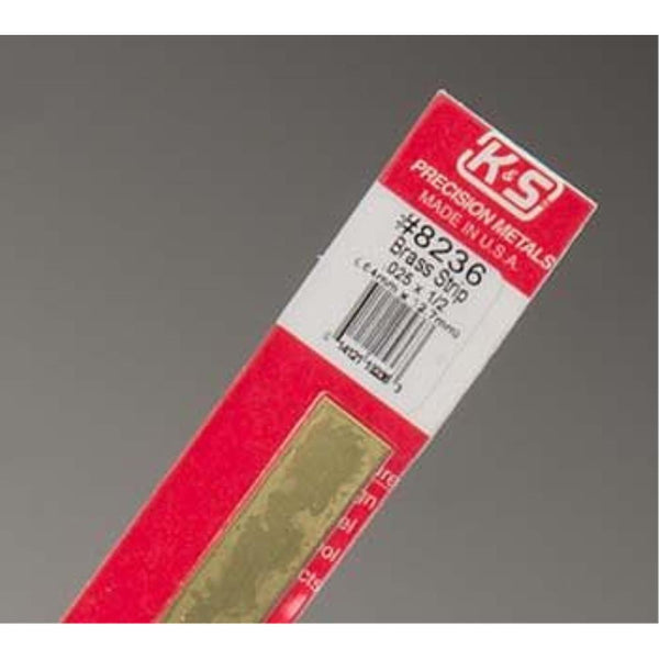 K&S Brass Strips .025 x 1/2in - (1 Strip per Card)