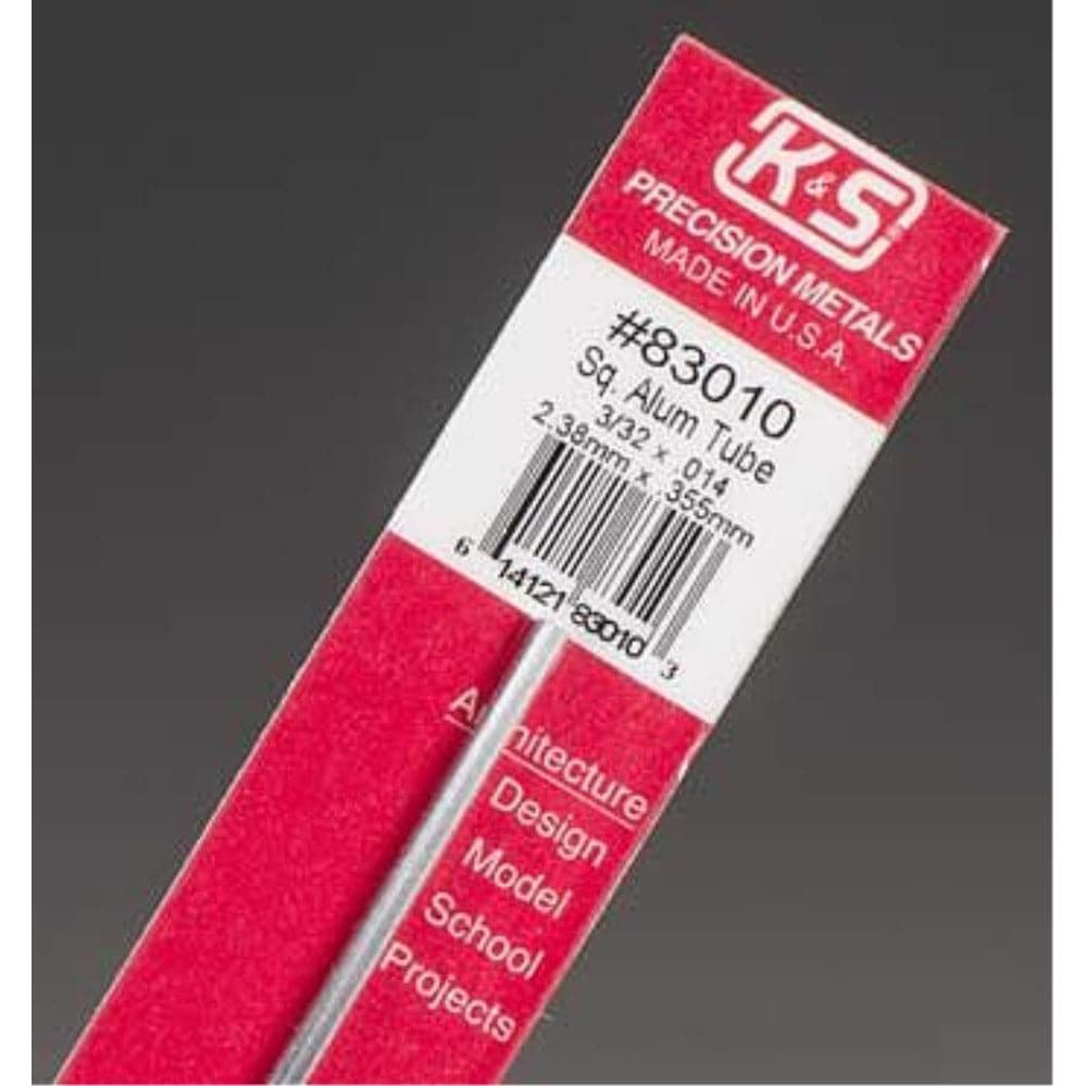 K&S Aluminium Squarte Tube 3/32in x .014 Wall (1 Tube per Card)