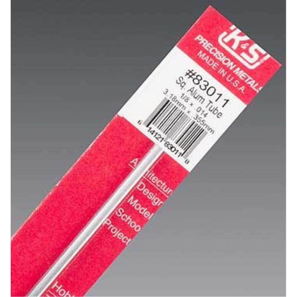 K&S Aluminium Square Tube 1/8in x .014 Wall (1 Tube per Card)