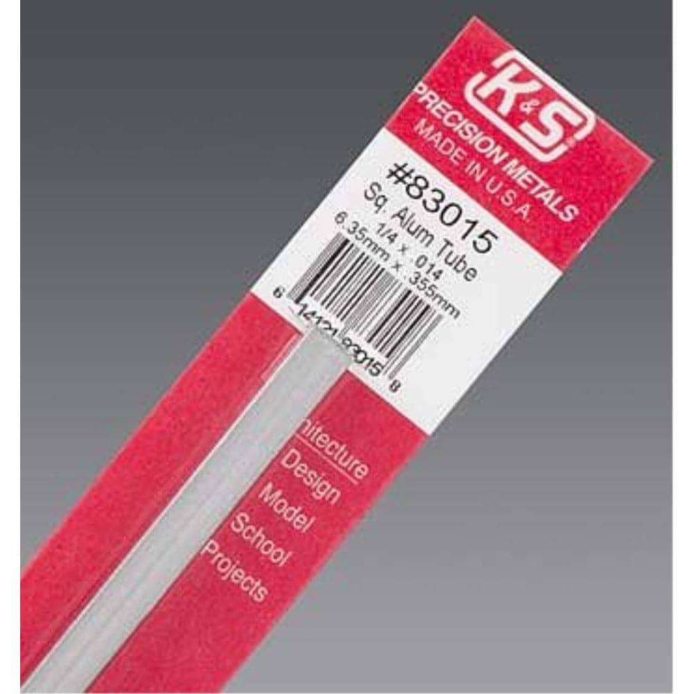 K&S Aluminium Square Tube 1/4in x .014 Wall (1 Tube per Card)