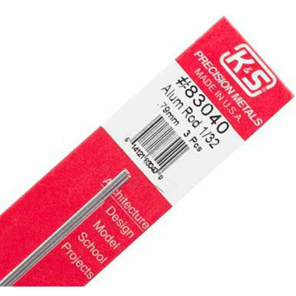 K&S Aluminium Rod 1/32in - (3 Rods per Card)